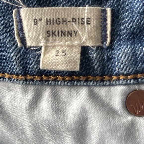 Madewell SZ 25 - 9" High-Rise Skinny Jeans Zip-Fly Stretch Whiskered Distressed - Picture 11 of 13